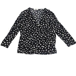 Beacon‎ Apparel Wrap Top Women S Black White Dotted Abstract Print Office Career
